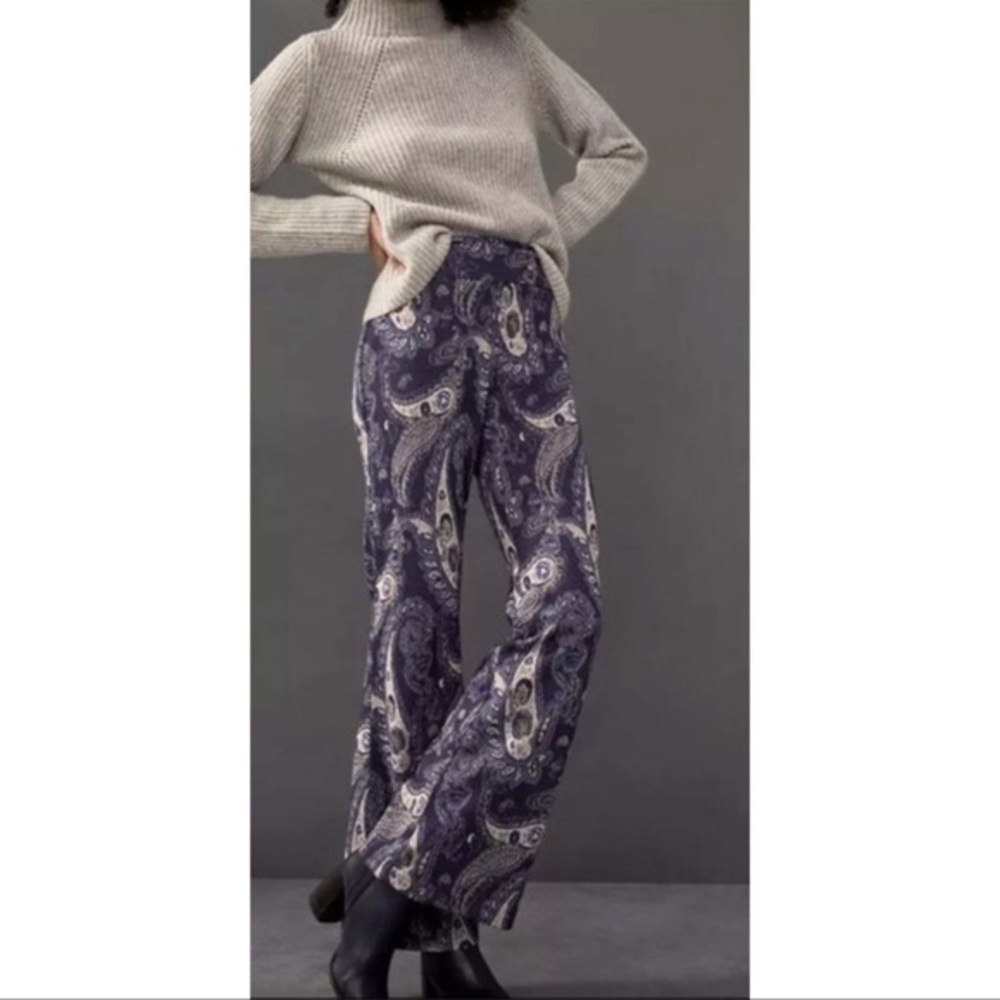 Anthropologie Maeve Blue Maria Jacquard Flare Pant